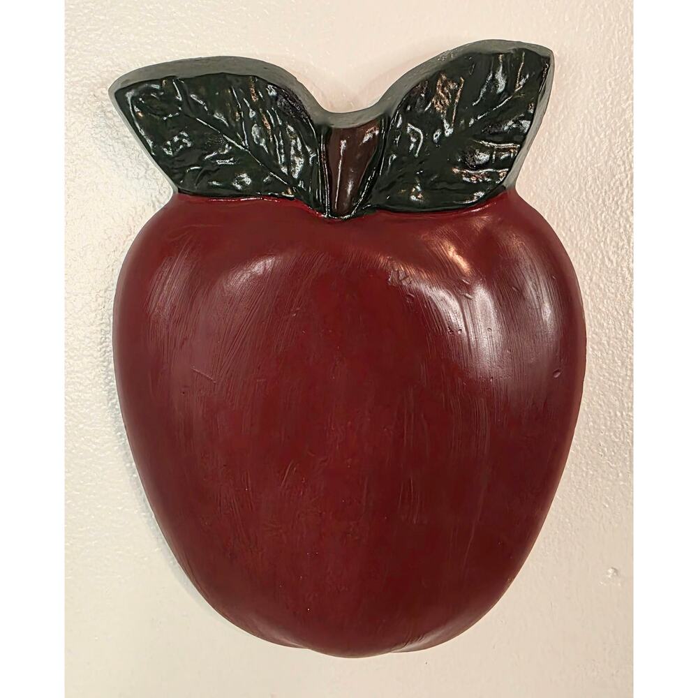 Vintage Handmade Plaster Red Apple Hanging Wall Plaque 1970s 9" Tall 6" Wide
